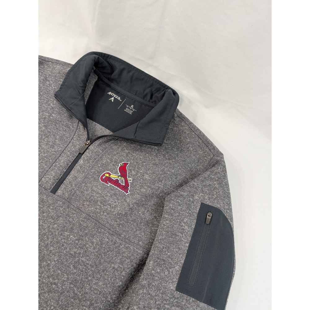 Antigua Navy Heathered Gray STL Cardinals Fleece Quarter Zip Pullover Size XL